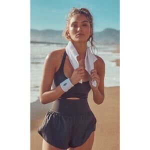 FP MOVEMENT by FREE PEOPLE Righteous Runsie •L• Black Romper Shorts